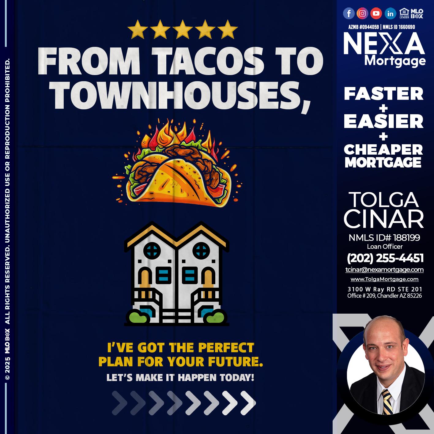 from tacos to townhomes - Tolga Cinar -Mortgage Loan Originator