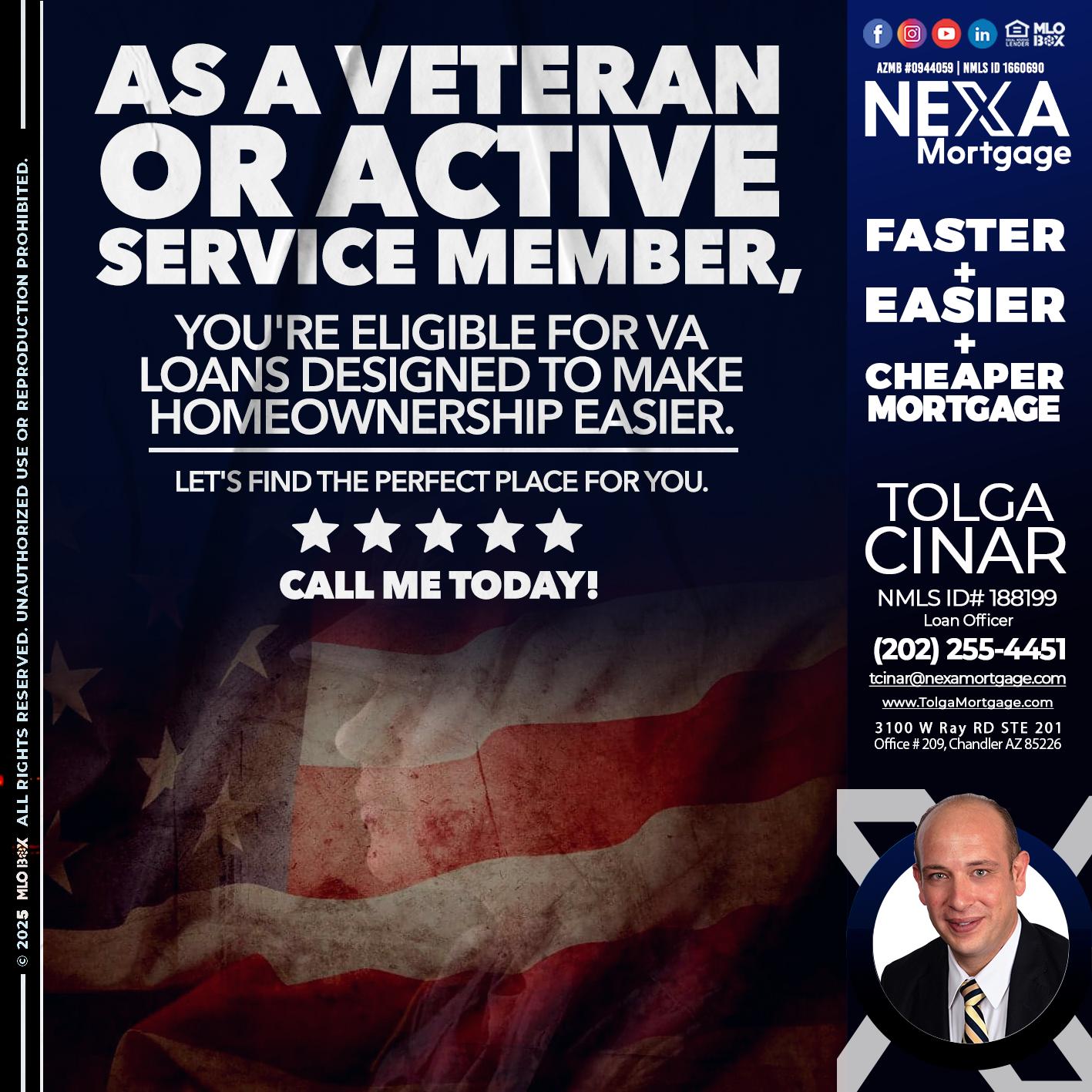 AS A VETERAN MEMBER - Tolga Cinar -Mortgage Loan Originator