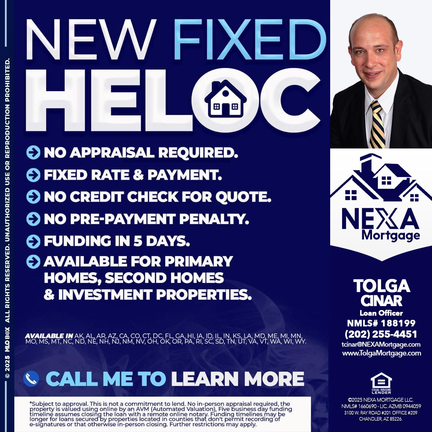 NEW FIXED HELOC - Tolga Cinar -Mortgage Loan Originator