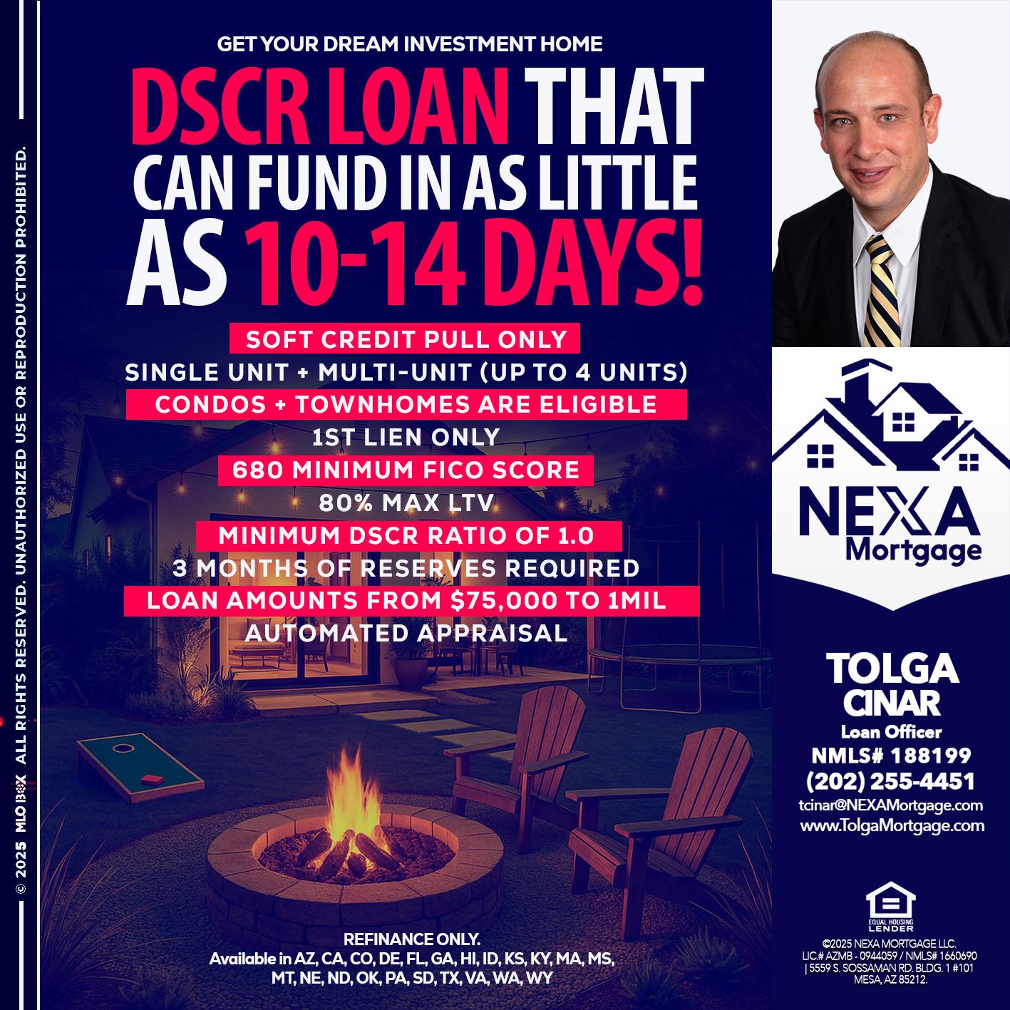DSCR LOAN - Tolga Cinar -Mortgage Loan Originator