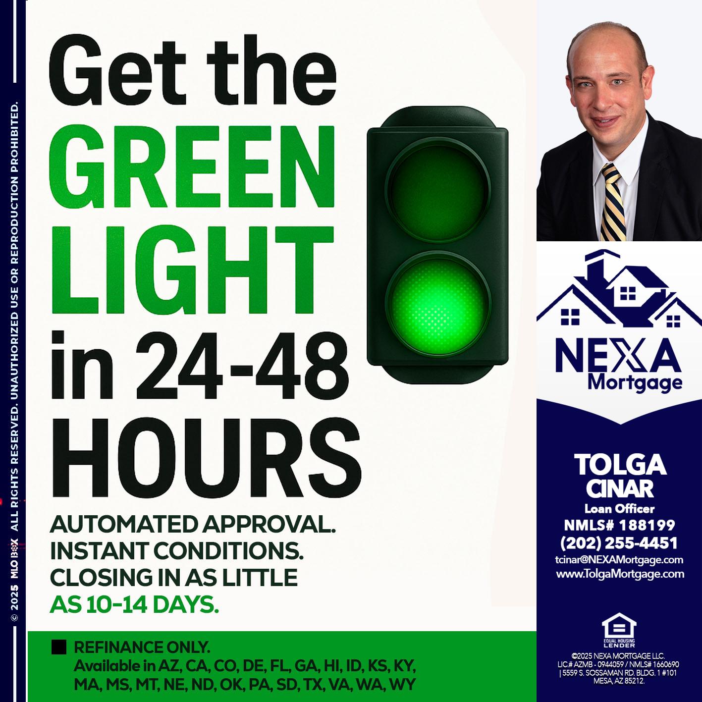 GET THE GREEN LIGHT - Tolga Cinar -Mortgage Loan Originator