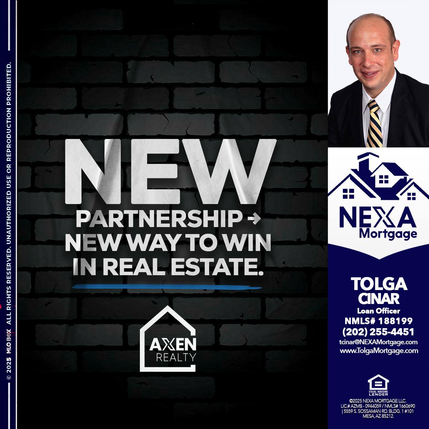 new partnership - Tolga Cinar -Mortgage Loan Originator