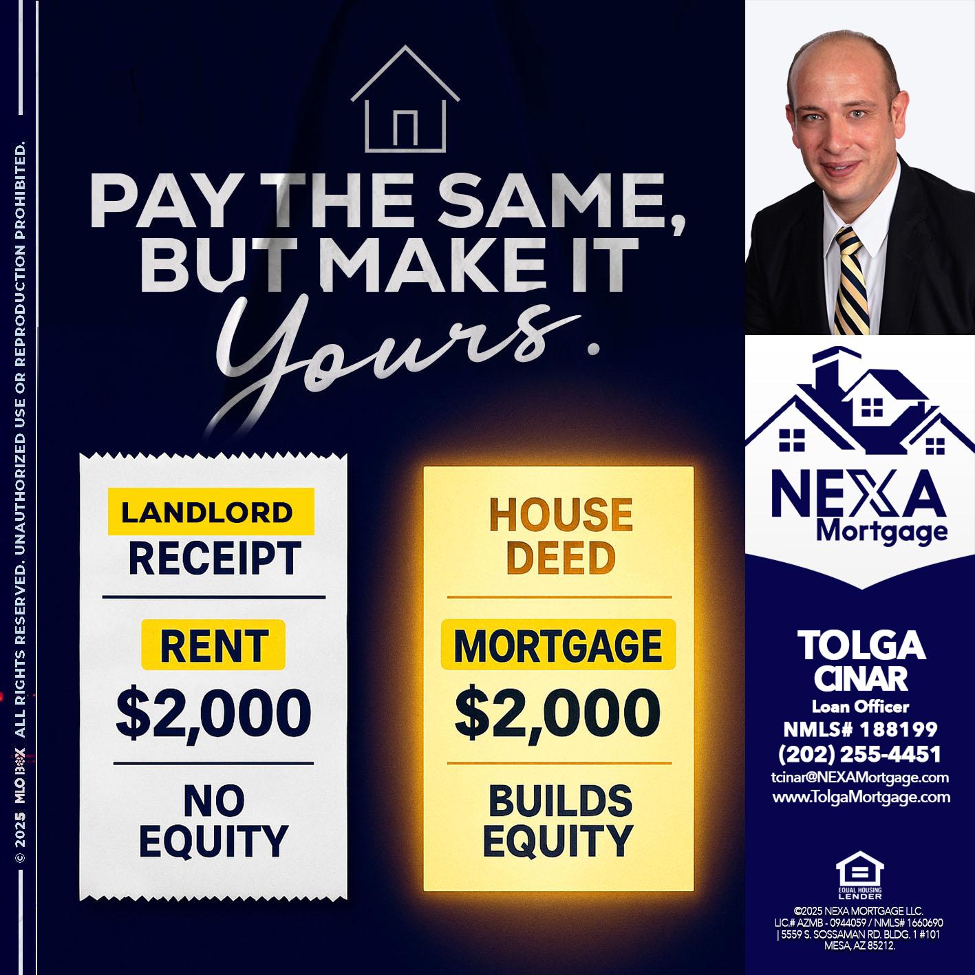 pay the same - Tolga Cinar -Mortgage Loan Originator