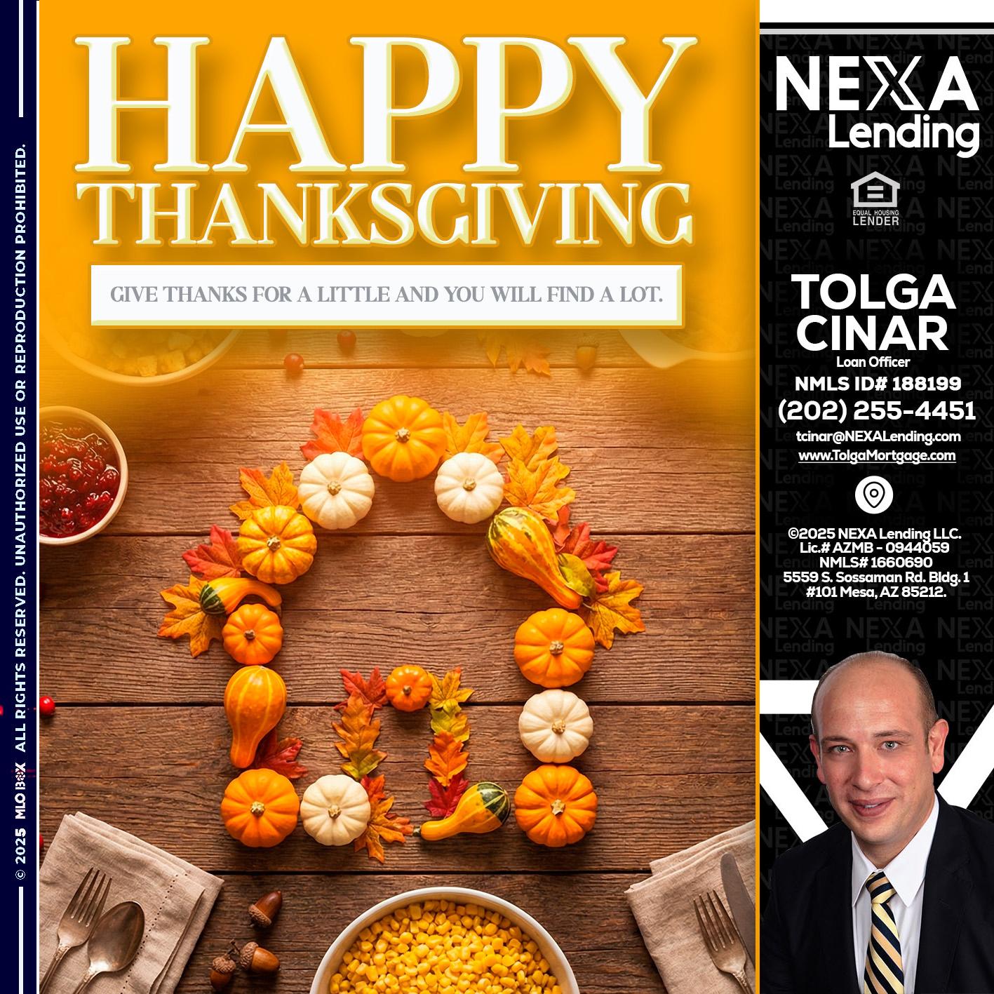 HAPPY THANKSGIVING - Tolga Cinar -Mortgage Loan Originator