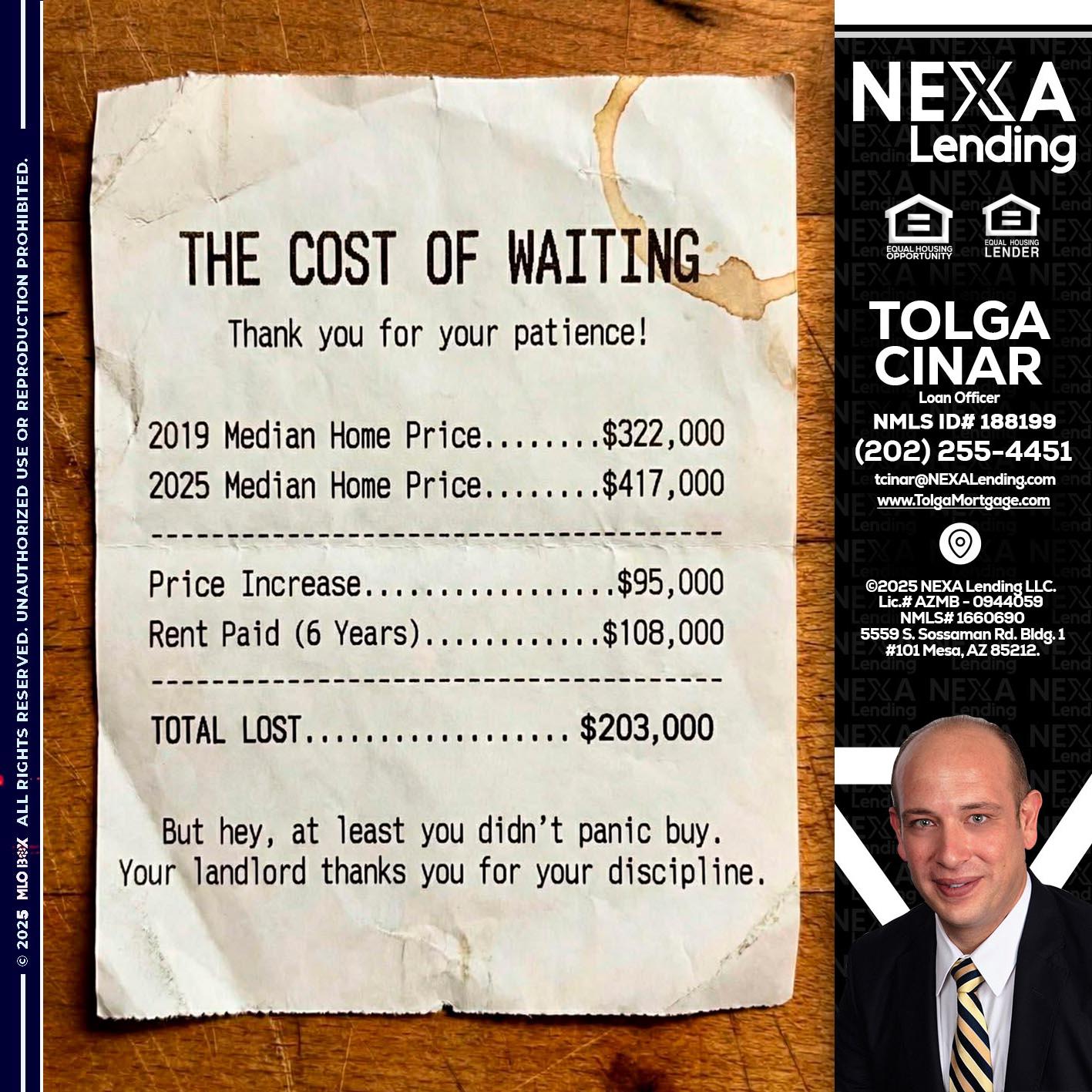 THE COST OF WAITING - Tolga Cinar -Mortgage Loan Originator