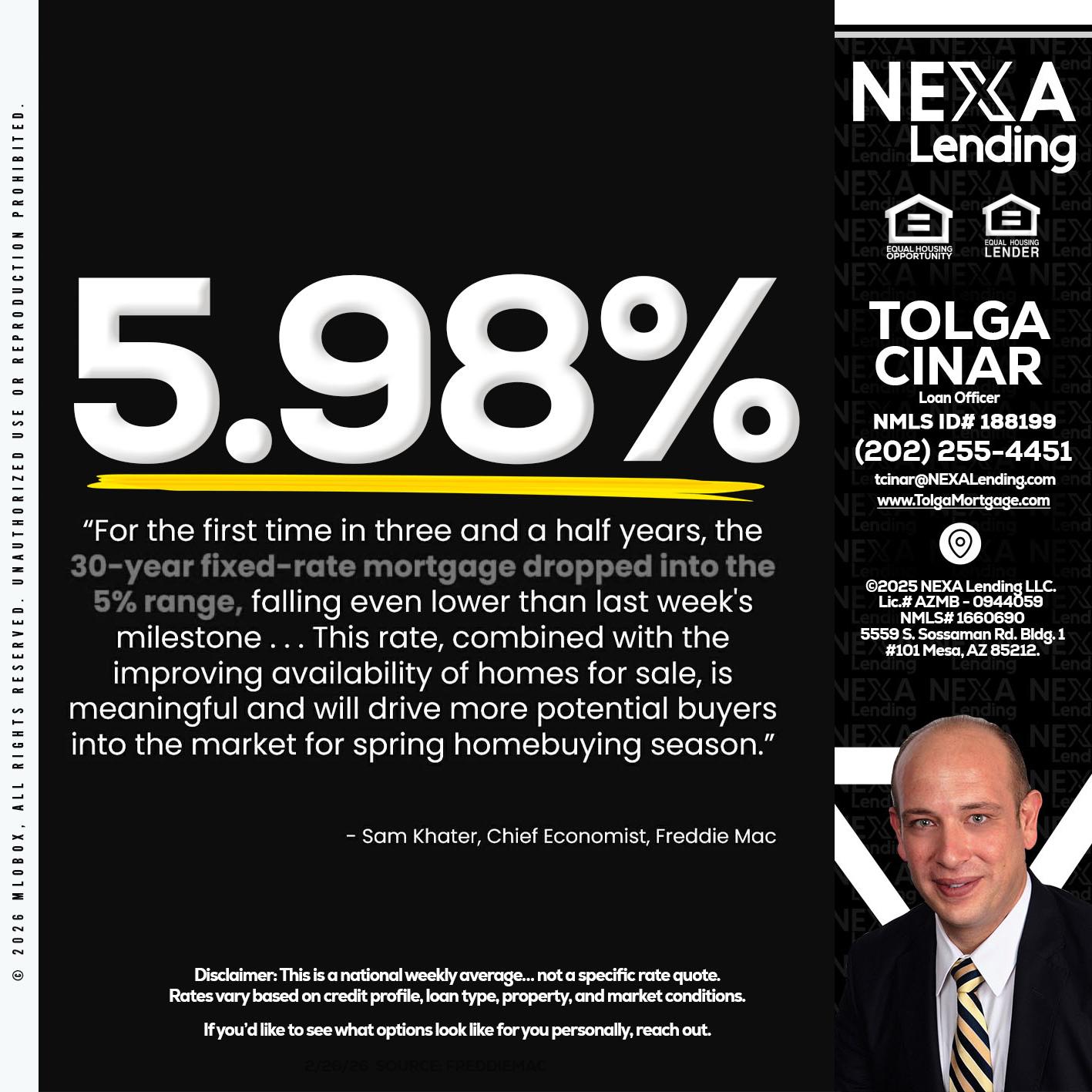 5.98% - Tolga Cinar -Mortgage Loan Originator
