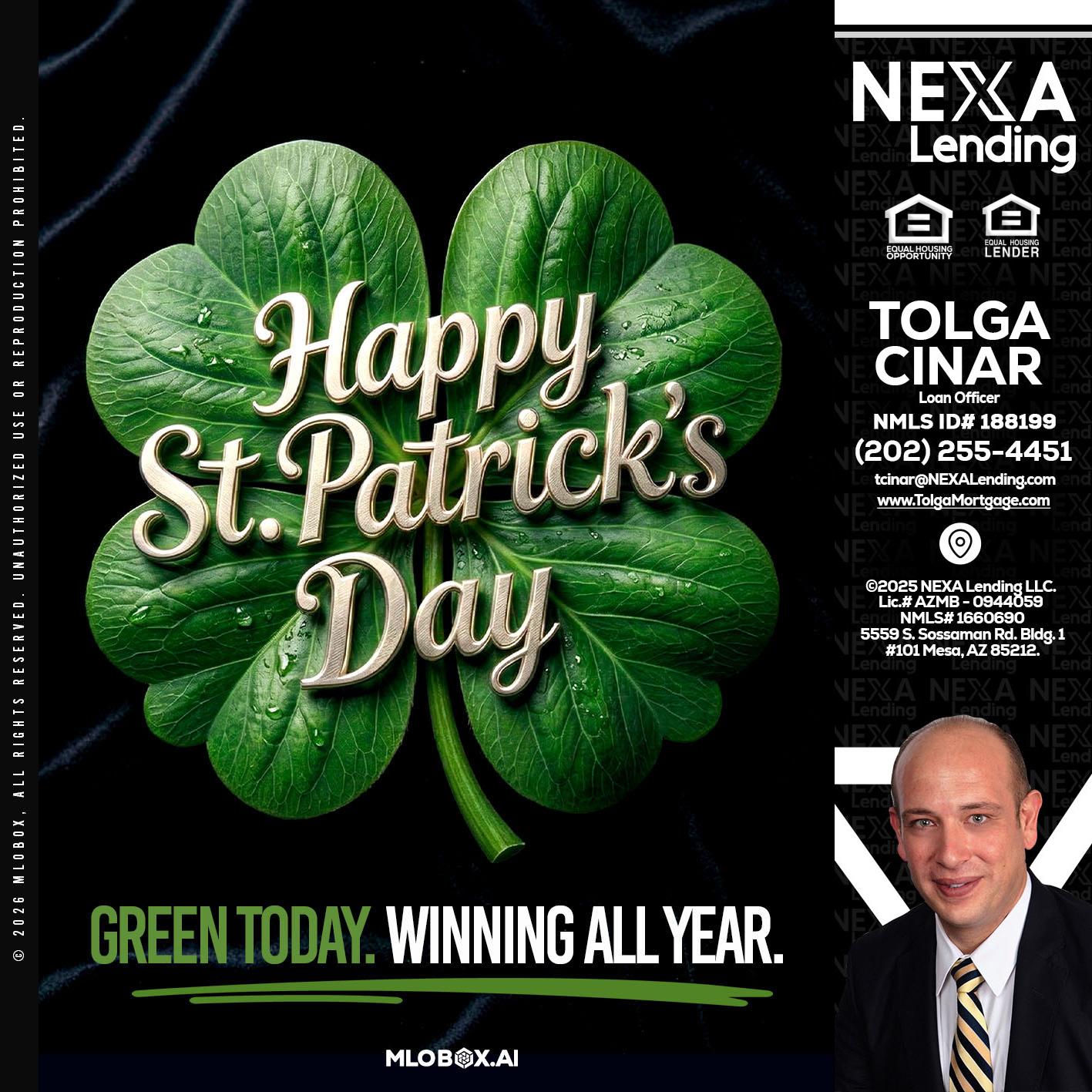 happy st. Patricks day - Tolga Cinar -Mortgage Loan Originator
