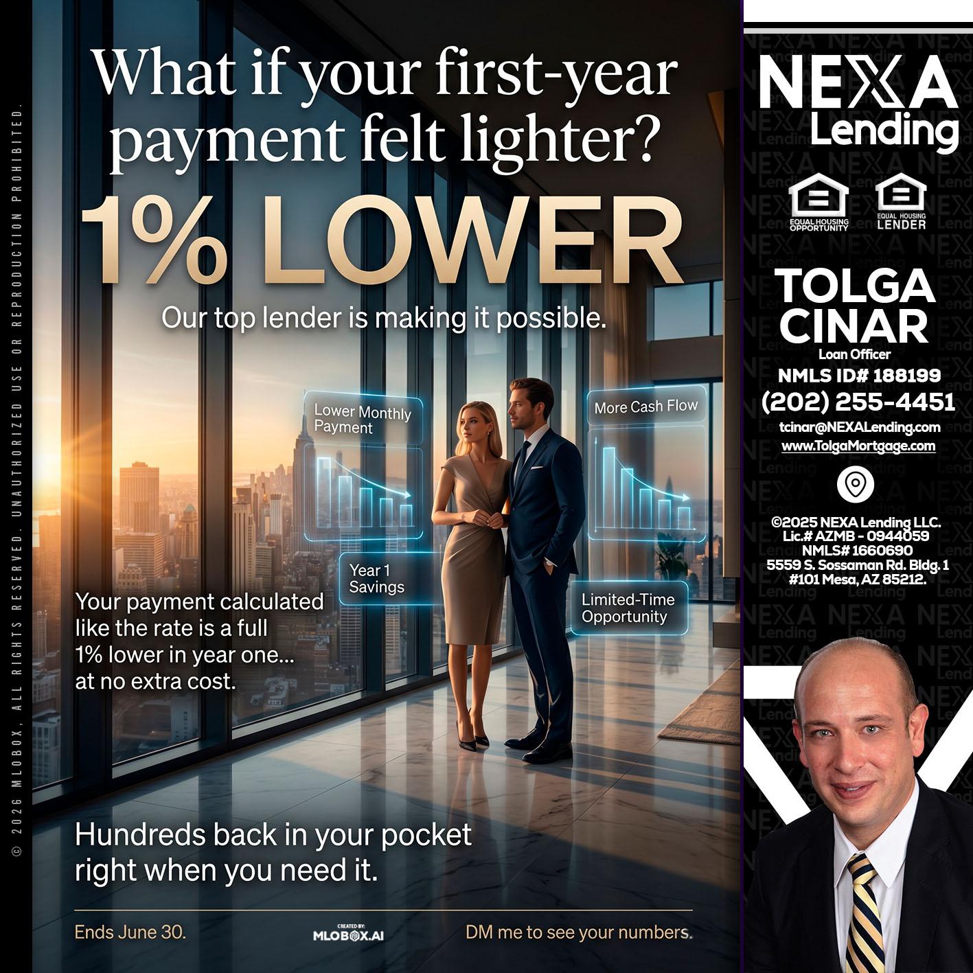 1% LOWER - Tolga Cinar -Mortgage Loan Originator