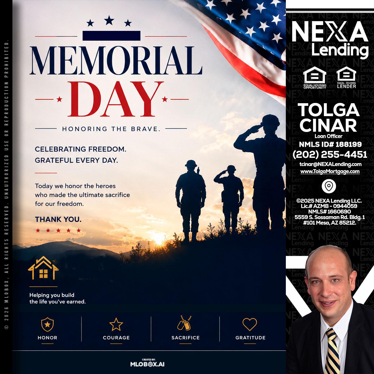 MEMORIAL DAY - Tolga Cinar -Mortgage Loan Originator