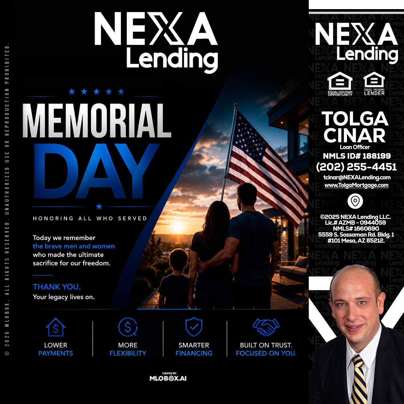 MEMORIAL DAY - Tolga Cinar -Mortgage Loan Originator