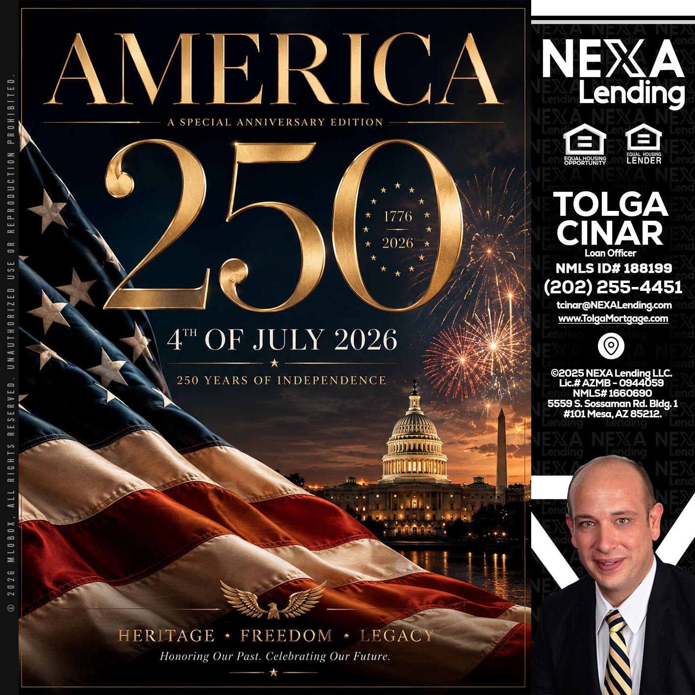 AMERICA 250 TH - Tolga Cinar -Mortgage Loan Originator