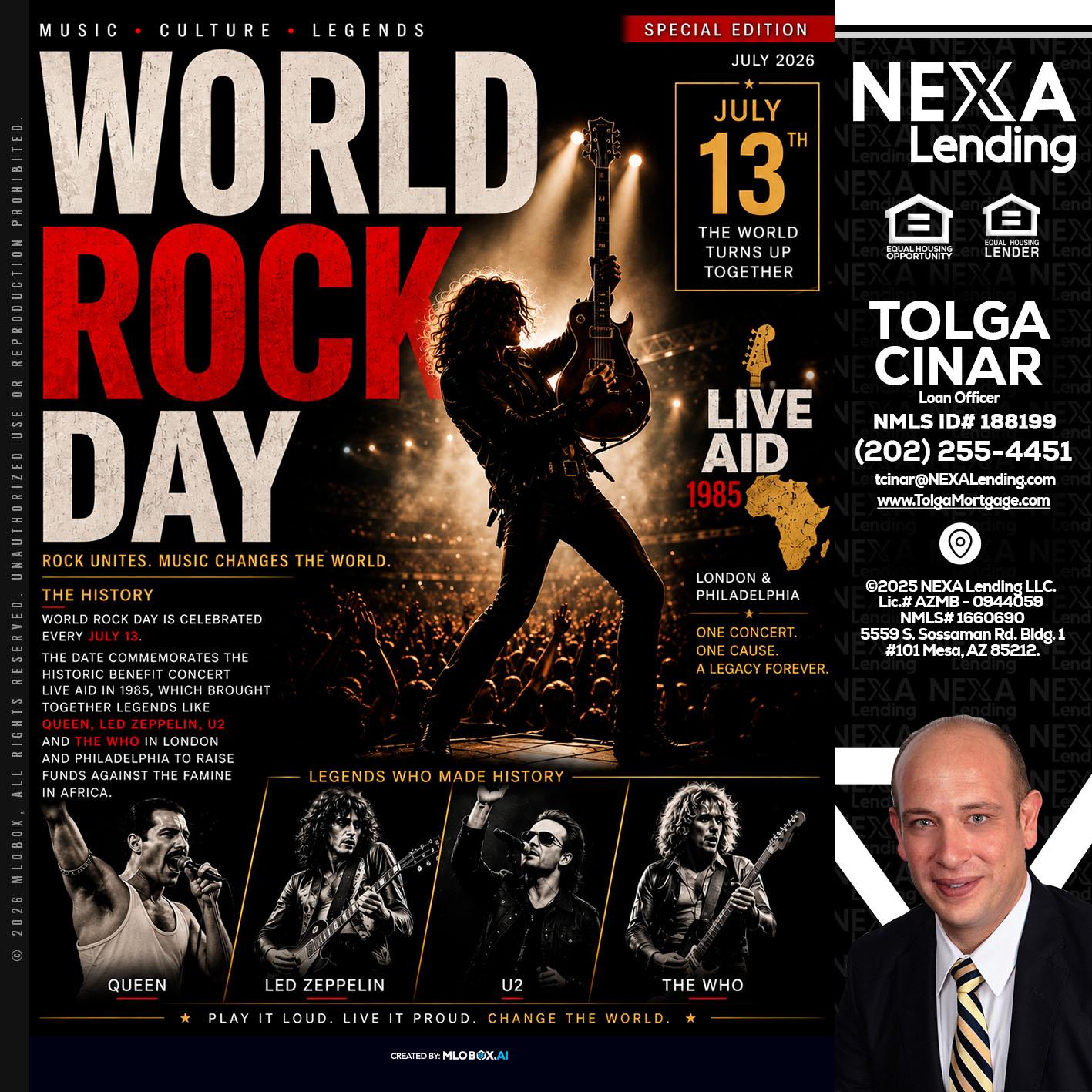 WORLD ROCK MUSIC DAY - Tolga Cinar -Mortgage Loan Originator