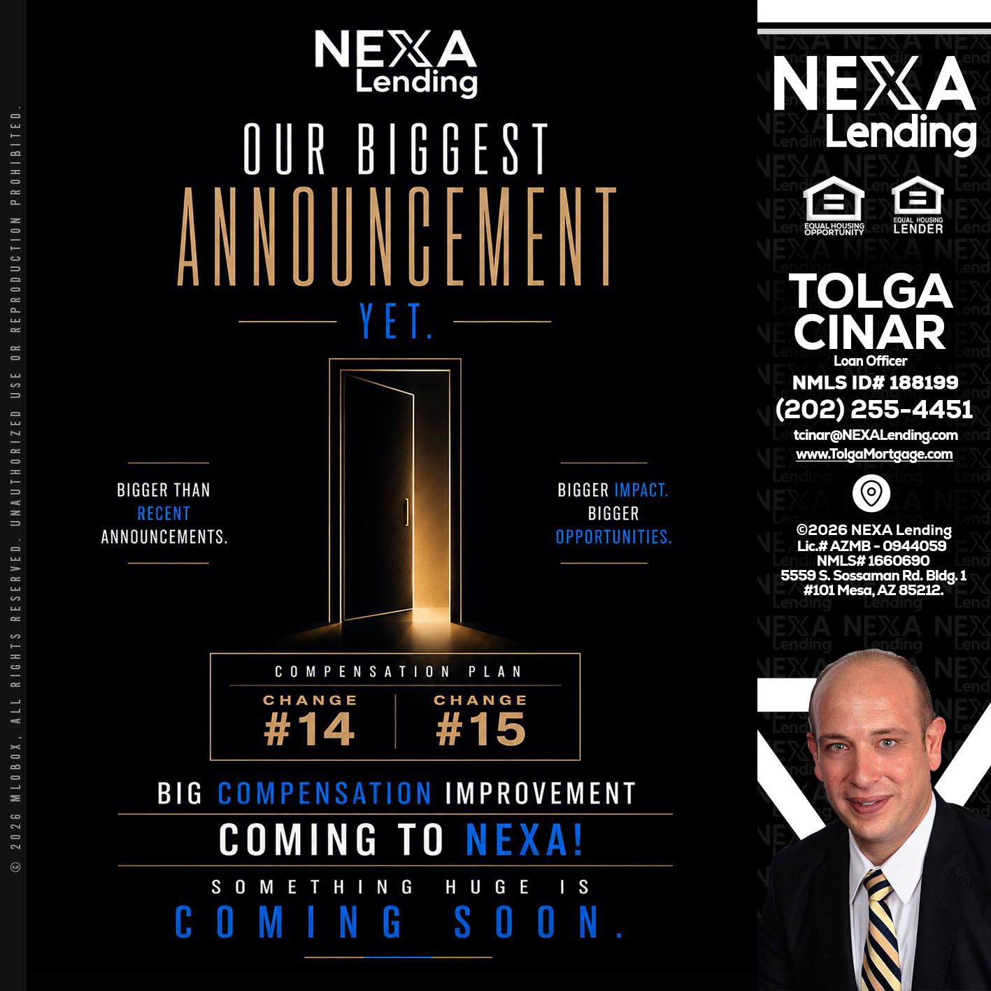 ANNOUNCEMENT - Tolga Cinar -Mortgage Loan Originator