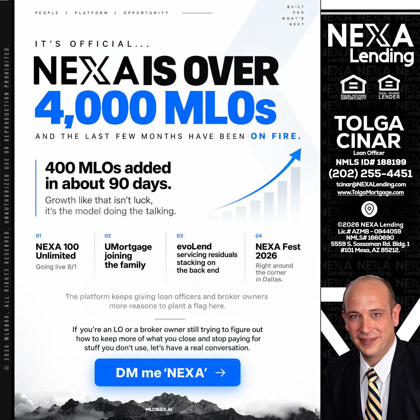 NEXA IS OVER 4000 MLOs - Tolga Cinar -Mortgage Loan Originator