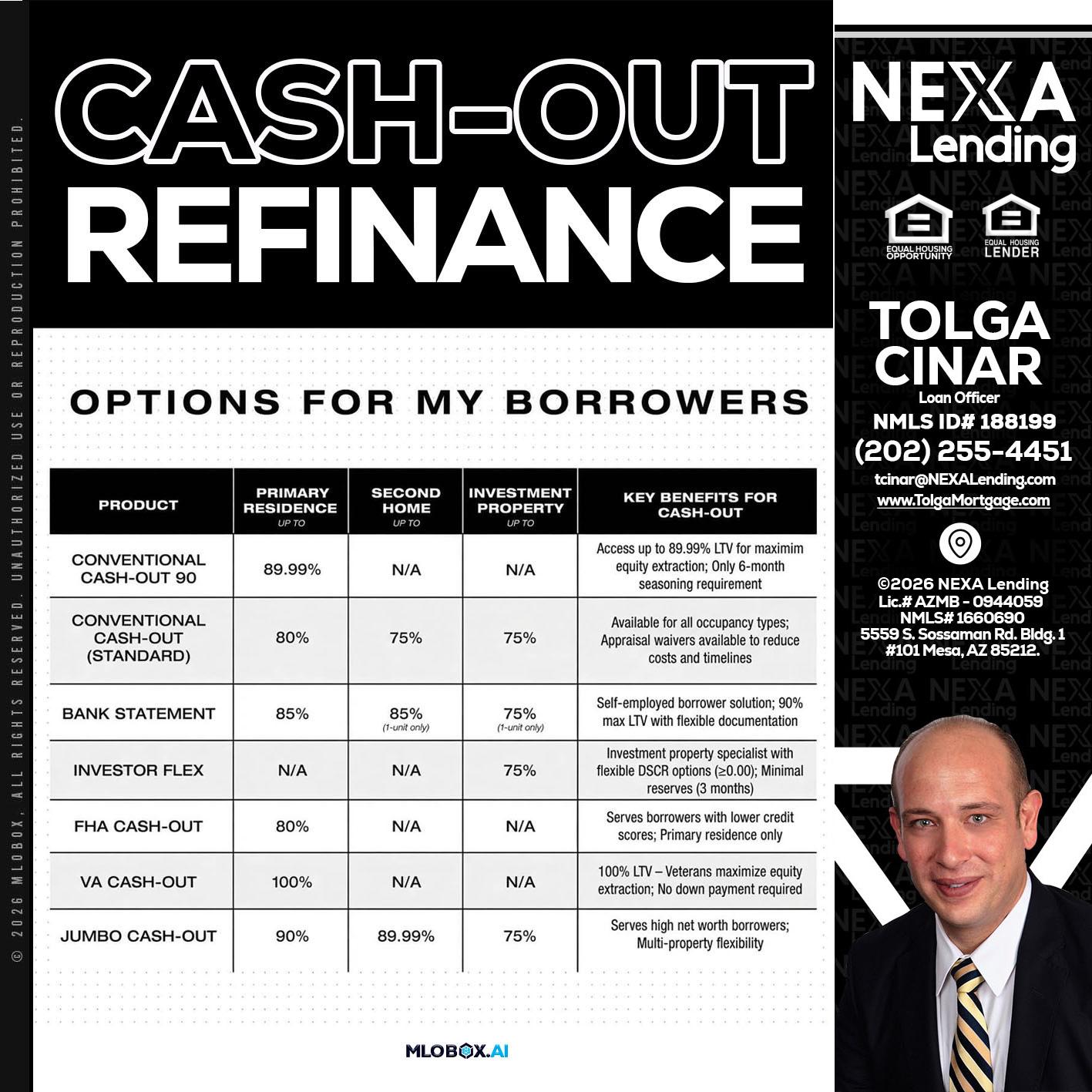 CASH OUT - Tolga Cinar -Mortgage Loan Originator