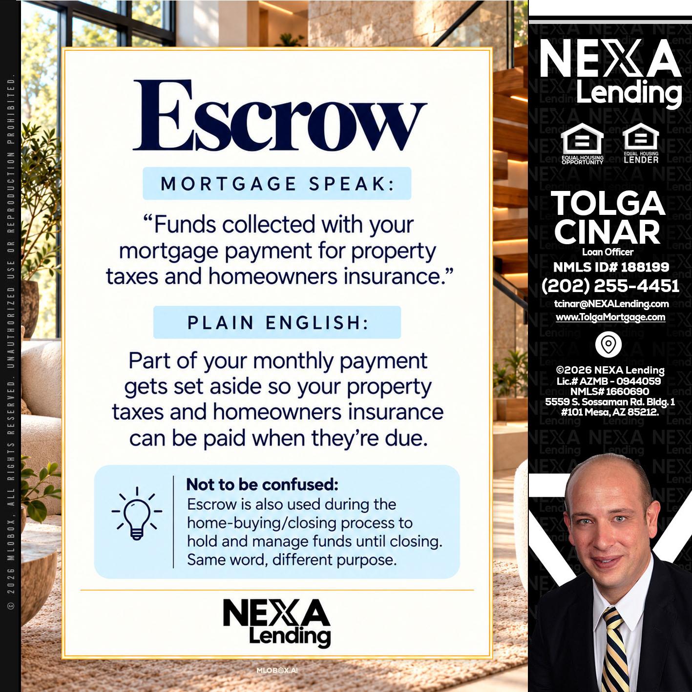 ESCROW - Tolga Cinar -Mortgage Loan Originator