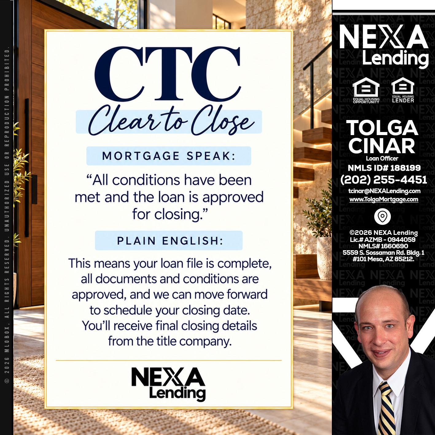 CLEAR TO CLOSE - Tolga Cinar -Mortgage Loan Originator