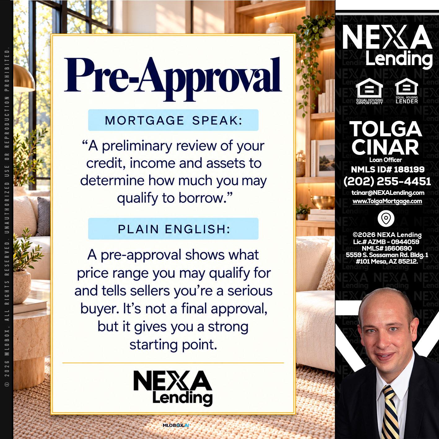 PREAPROVAL - Tolga Cinar -Mortgage Loan Originator