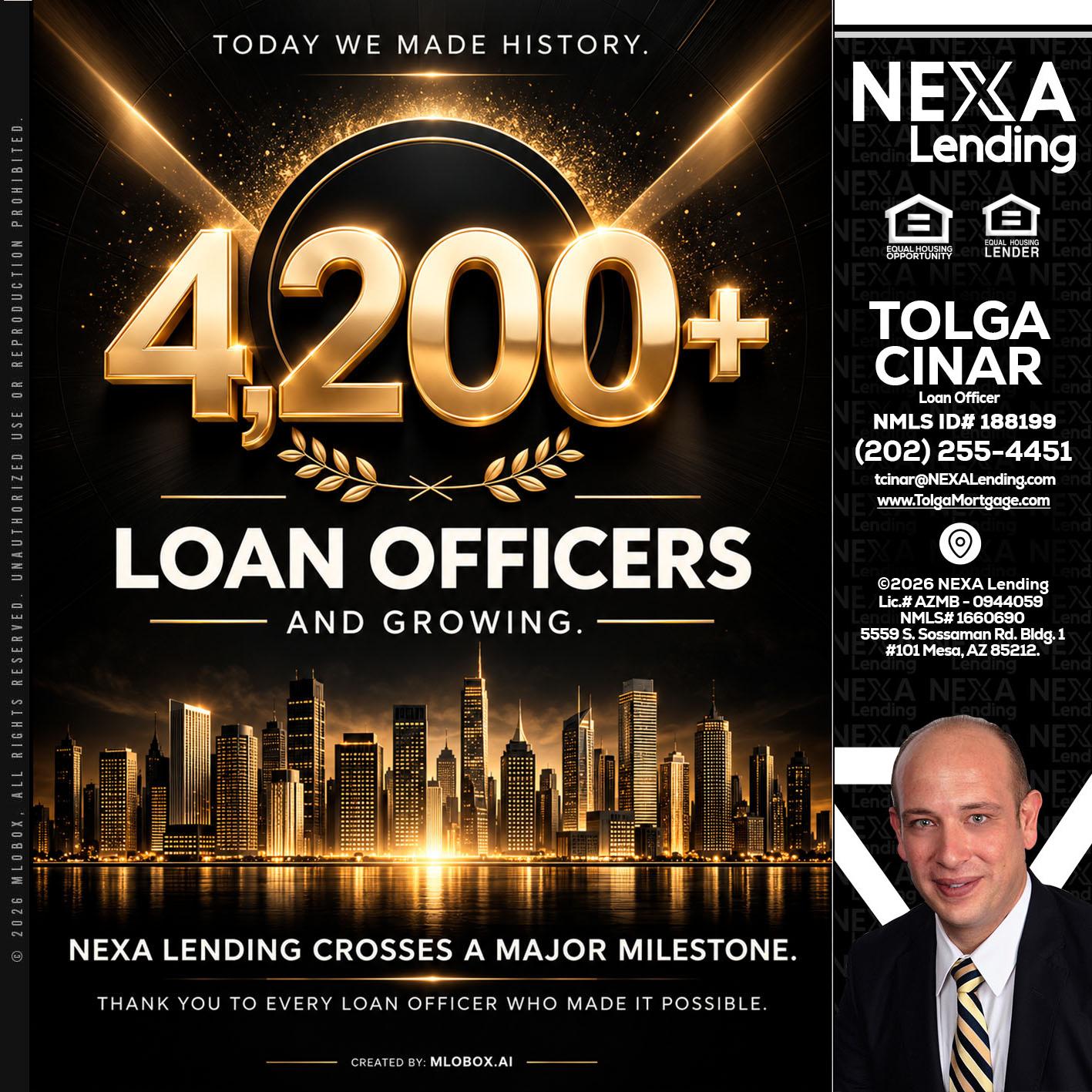 4200+. MLOs - Tolga Cinar -Mortgage Loan Originator